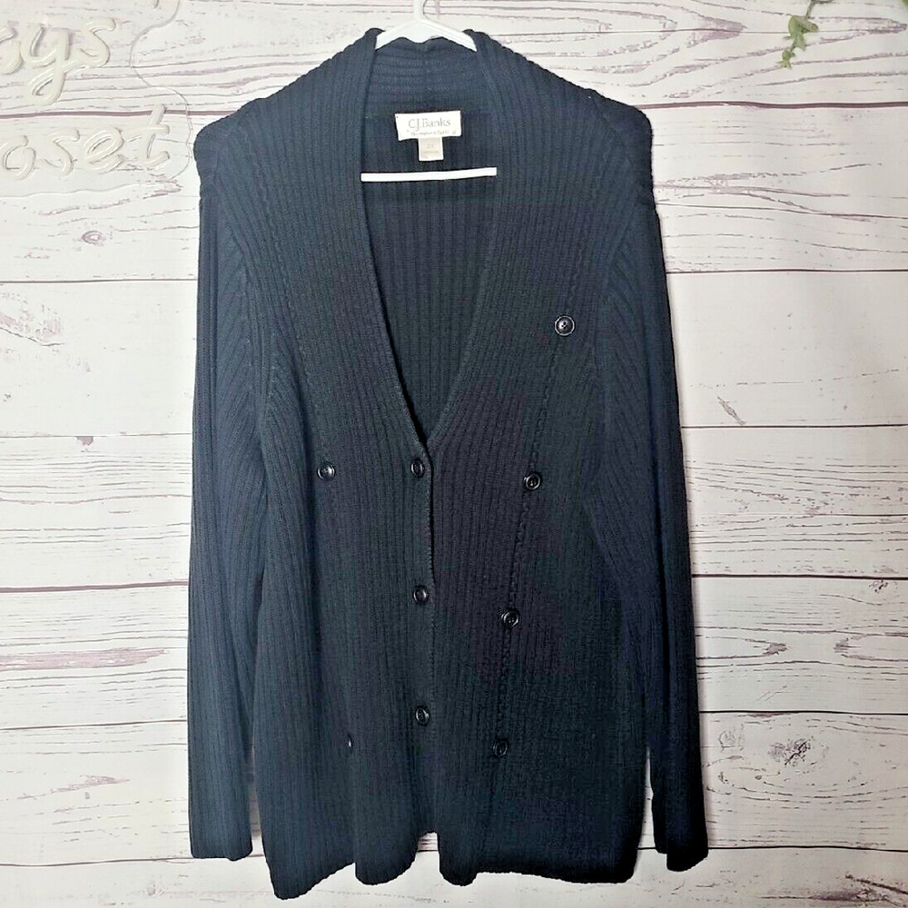 CJ Banks‎ Black V-Neck Ribbed Long Sleeve Cardigan Sweater Womans Plus Size 2X